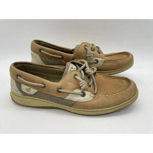 Women's Sperry Top Sider Rosefish‎ Boat Shoes Leather/Linen / Oat. Women Sz 7.5